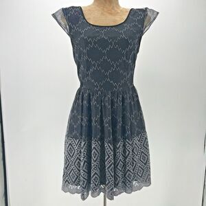 Urban Outfitters Pins & Needles Dress Womens 0 Black Silver Embroidered Lace